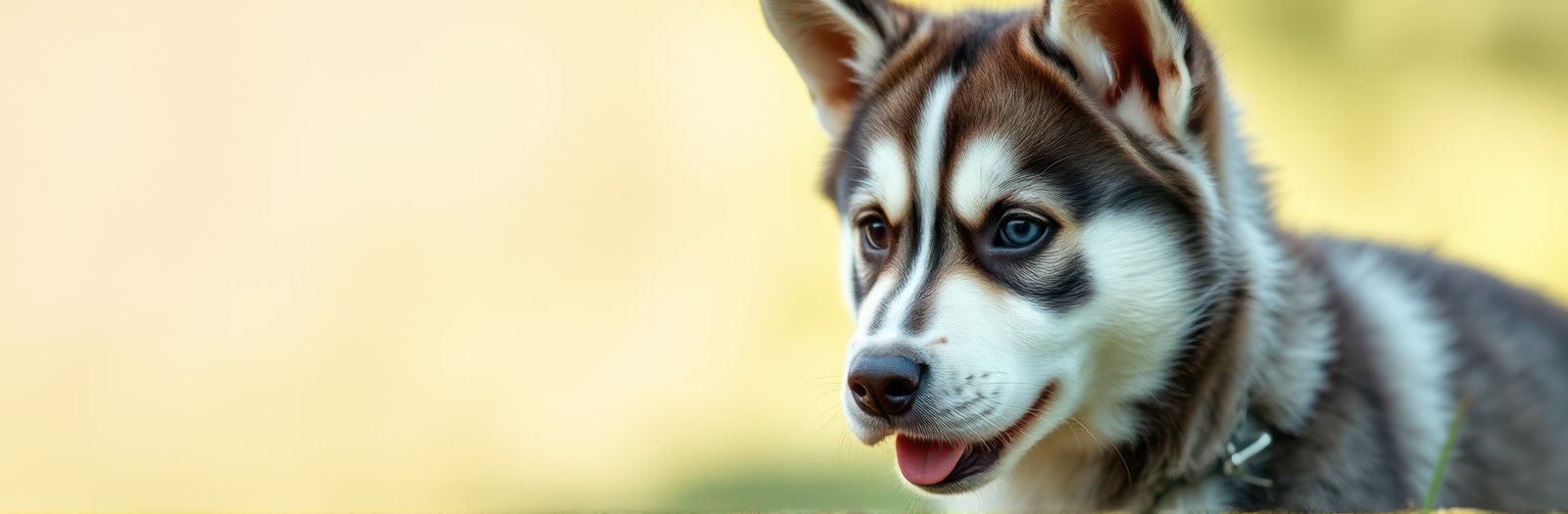 Adorable husky puppy enjoying a sunny day in a natural setting with vibrant background colors